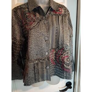 Tantrums Collection Blazer Gray Embroidery Sz L Artsy Boho Edge